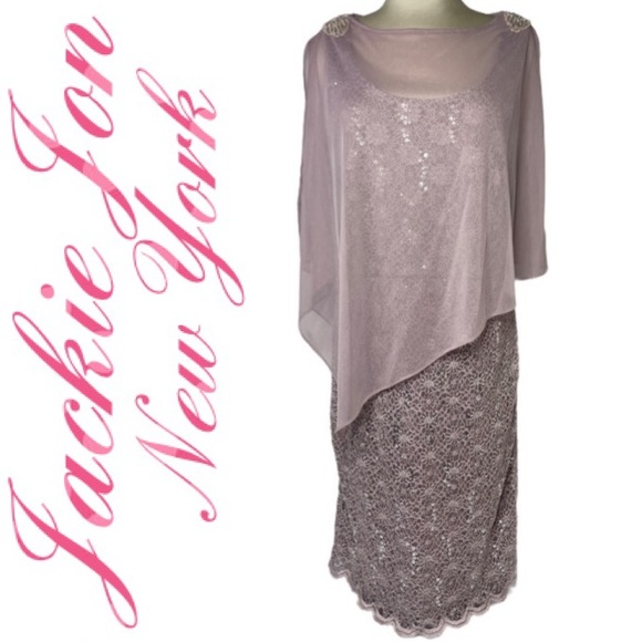 Formal Sequined Lace Dress & Shawl Jackie Jon Elegant Rose Formal Dress Size 8 - Picture 1 of 15